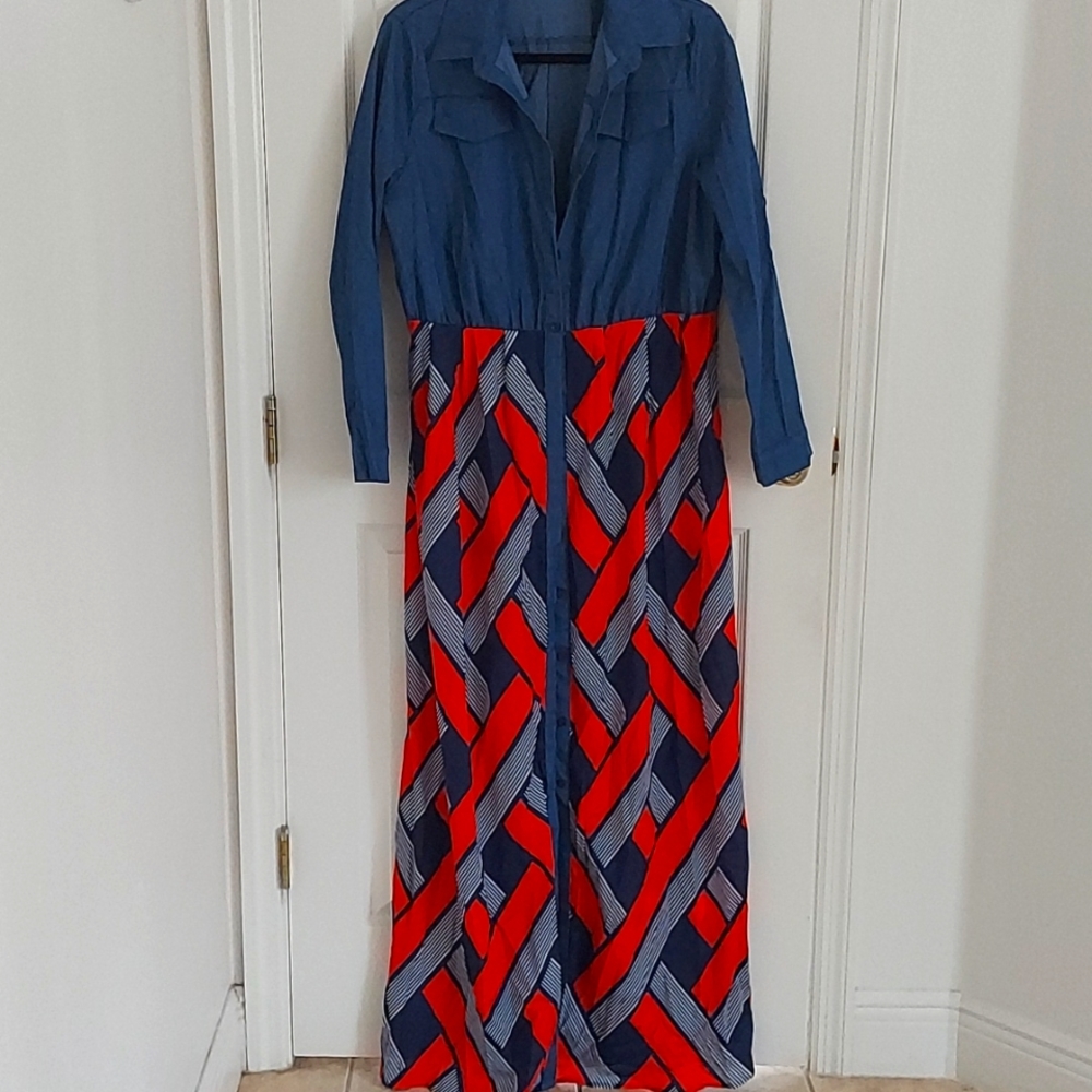 Red long sleeve maxi dress